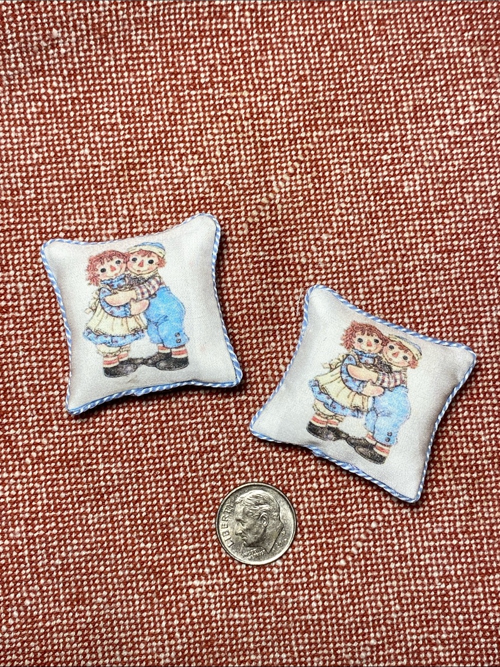Miniature 1:12scale Set of 2 Miniature Raggedy Ann & Andy Print Pillows